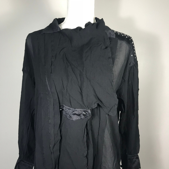 Escada Sheer Black Silk Blouse w/ Studded Detail - Picture 4 of 8